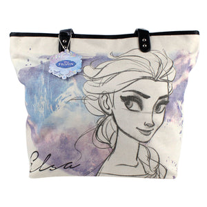 Disney Frozen Elsa Watercolor Drawing Large Tote Bag with Faux Leather Details