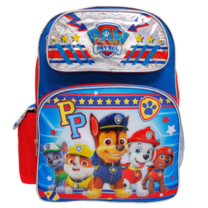 Nickelodeon Paw Patrol "PP" Red Blue & Silver 16" Backpack- All characters
